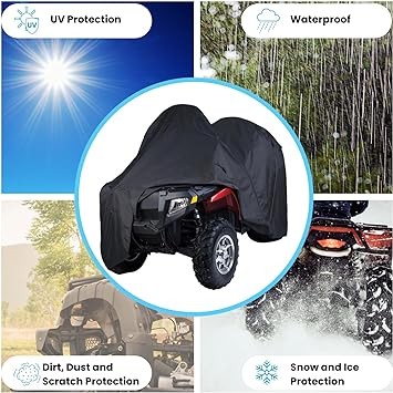 Trailerable ATV Cover, Heavy Duty Waterproof Quad 4 Wheeler All Terrain Vehicles Cover for Polaris Kawasaki Yamaha Suzuki Arctic Cat Can-Am, Expandable Cover Fits 83 to 103 L