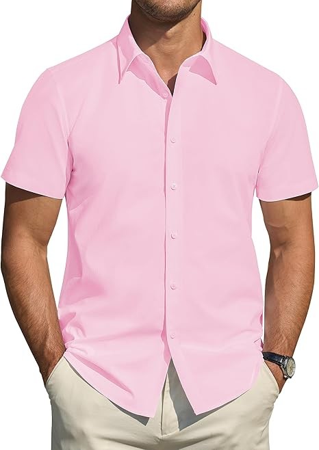 J.VER Men's Short Sleeve Dress Shirts Stretch Stain Shield Casual Button Down Shirts Solid Formal Shirt