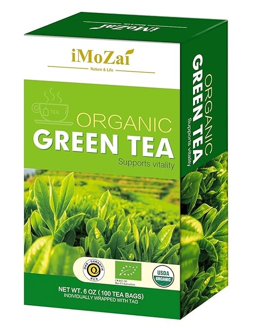 Imozai Organic Green Tea Bags 100 Count Individually Wrapped