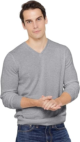 State Cashmere Men's Essential V-Neck Sweater 100% Pure Cashmere Classic Long Sleeve Pullover