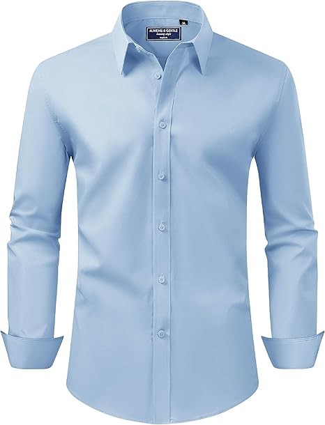Alimens & Gentle Men's Dress Shirt Regular Fit Stretch Stain Shield Long Sleeve Solid Business Wedding Button Down Shirts