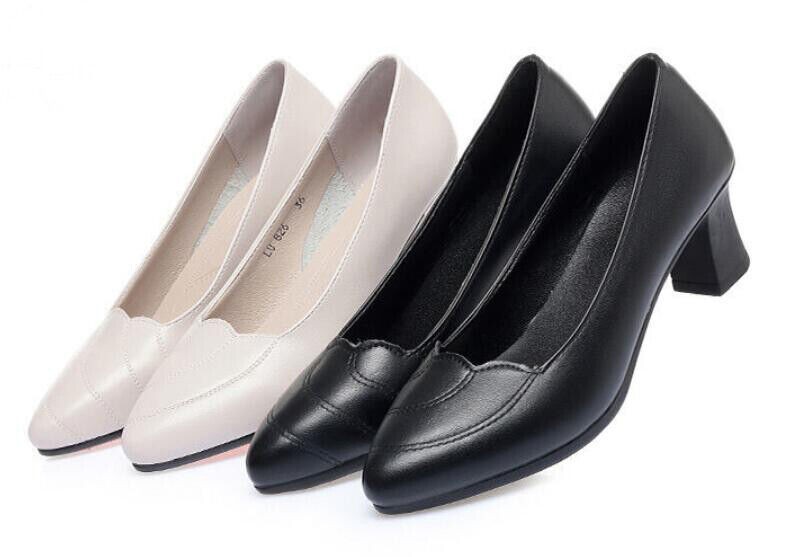 Pointed Toe Fashion Women Mid Heel Pumps Casual Office Shoes Slip On High Heels