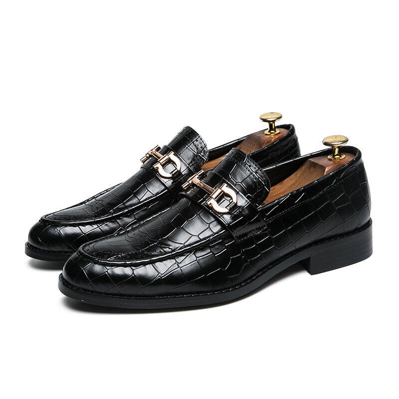 Men's US Size Crocodile Leather Slip on Monk Strap Loafers Dress Shoes