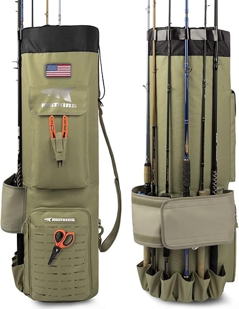 KastKing Karryall Fishing Rod Bag,81L Large Storage Water-resistant Rod Case Holds 6 Rods & Reels,Foldable Fishing Bag Accommodate Fishing Gear and Equipment,Fishing Gifts for Men,Khaki