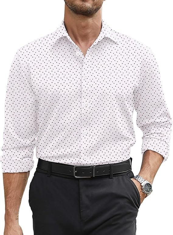 COOFANDY Mens Stretch Dress Shirts Long Sleeve Button Down Shirt Regular Fit Formal Business Shirts