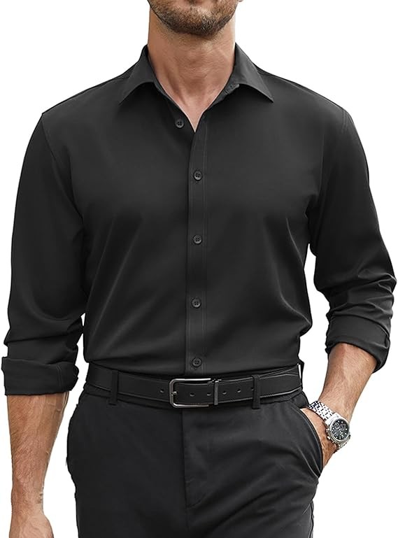 COOFANDY Mens Stretch Dress Shirts Long Sleeve Button Down Shirt Regular Fit Formal Business Shirts